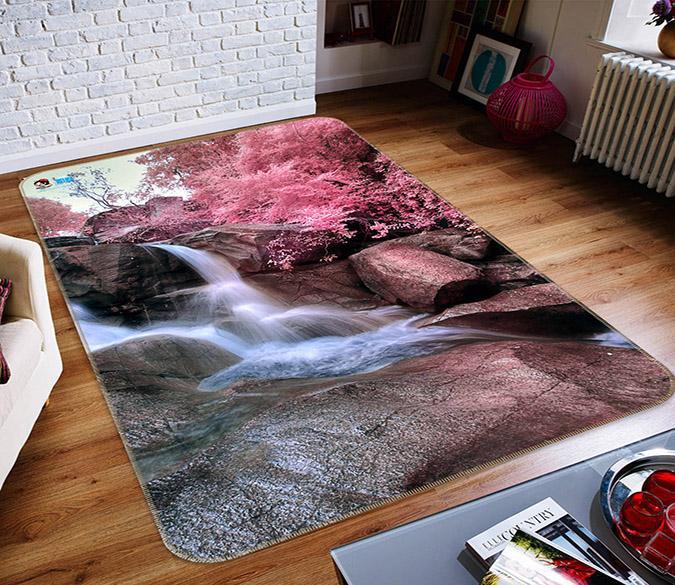 3D River Cherry Blossom 040 Non Slip Rug Mat Mat AJ Creativity Home 