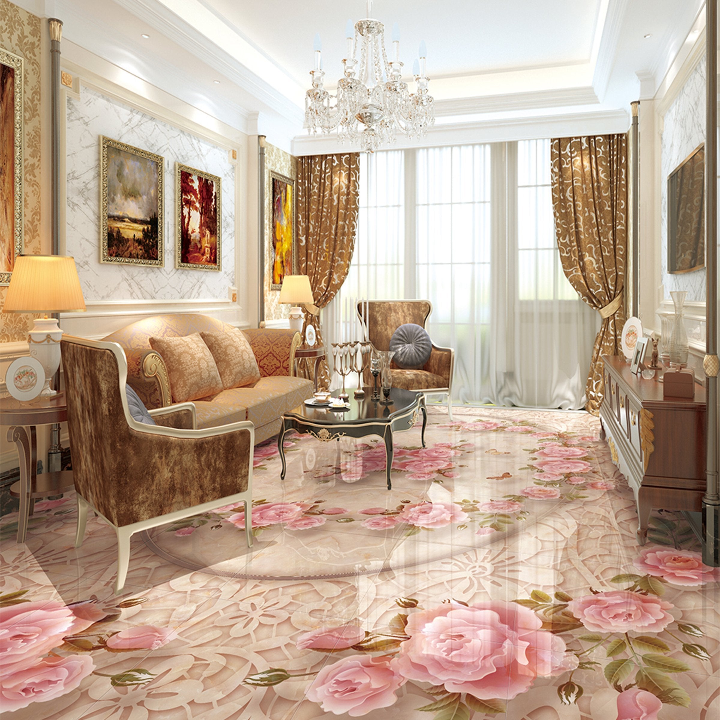 3D Pink Flowers WG322 Floor Mural Wallpaper AJ Wallpaper 2 