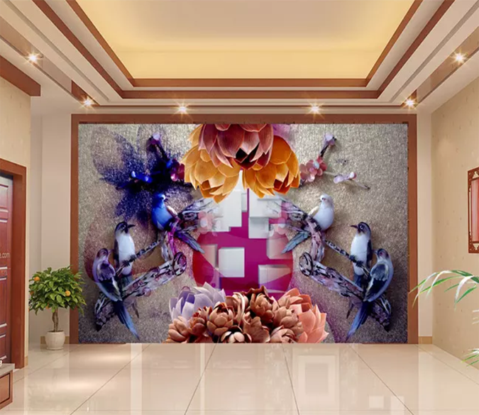 3D Plastic Flowers And Birds 720 Wallpaper AJ Wallpaper 2 