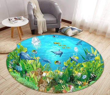 3D Dolphin Jellyfish 034 Round Non Slip Rug Mat Mat AJ Creativity Home 