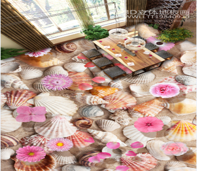 3D Shell Flower 058 Floor Mural Wallpaper AJ Wallpaper 2 