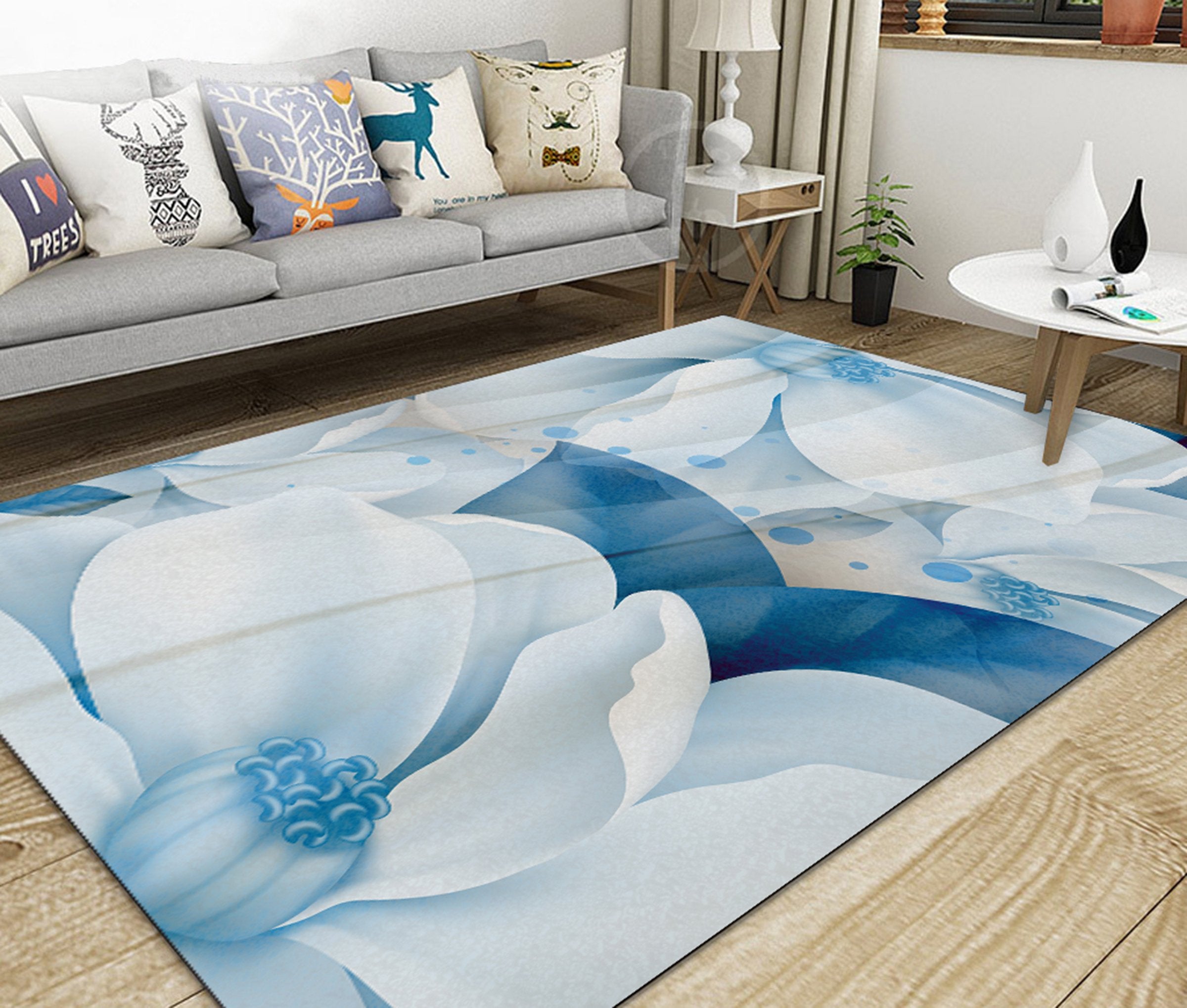 3D White Flower WG425 Non Slip Rug Mat Mat AJ Creativity Home 