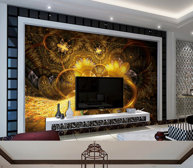 3D Golden Peacock WG004 Wall Murals