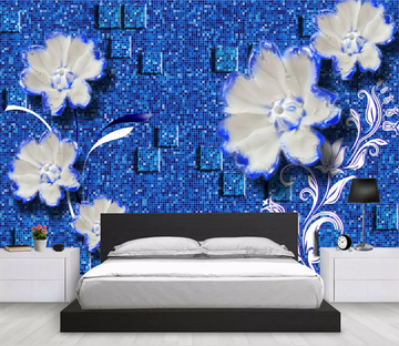 3D Blue Wall Flower 1528 Wallpaper AJ Wallpaper 2 