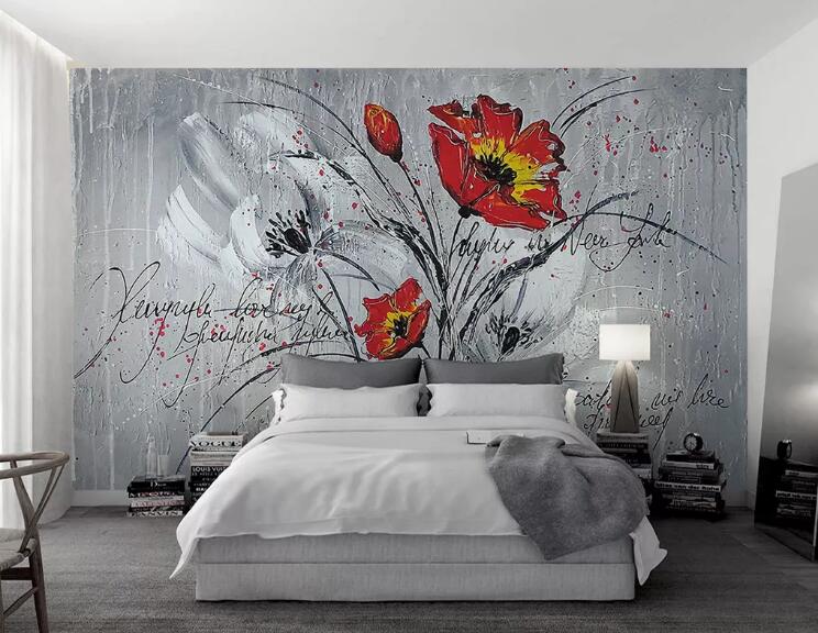 3D Red Flower 313 Wall Murals Wallpaper AJ Wallpaper 2 