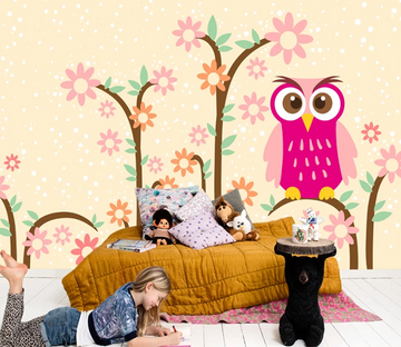 3D Pink Owl Flower 915 Wallpaper AJ Wallpaper 2 