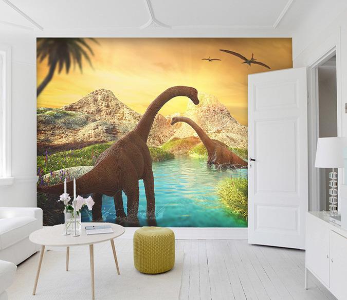 3D Dawn Lake Dinosaur 191 Wallpaper AJ Wallpaper 