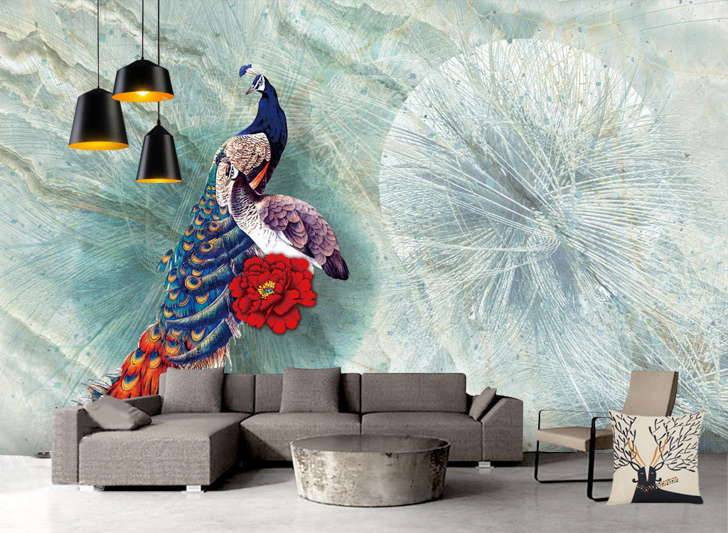 3D Flower Peacock WG213 Wall Murals