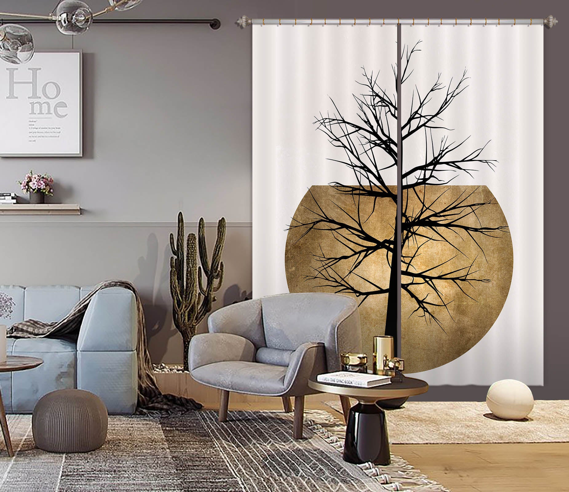 3D Golden Moon Tree 1055 Boris Draschoff Curtain Curtains Drapes
