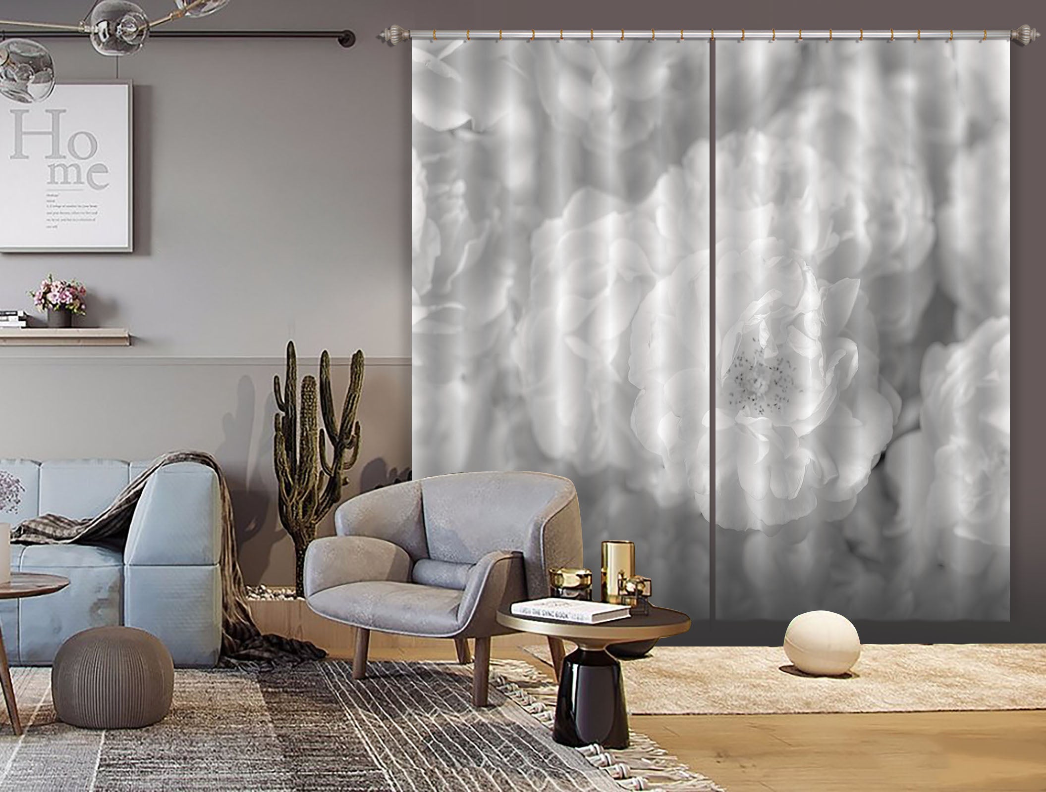 3D White Petal 6351 Assaf Frank Curtain Curtains Drapes