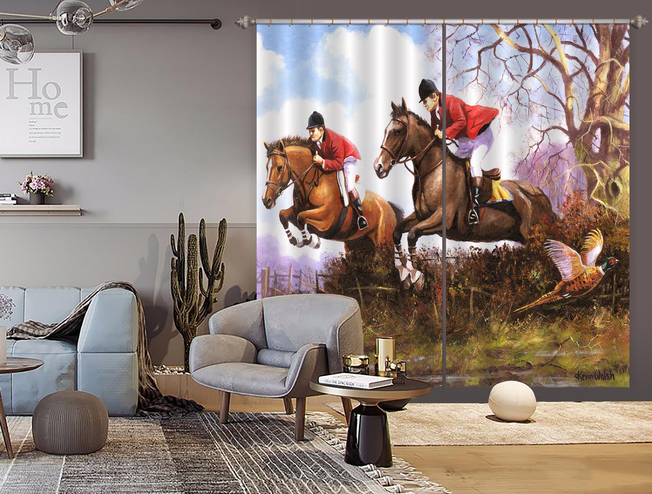 3D Horse Racing 136 Kevin Walsh Curtain Curtains Drapes