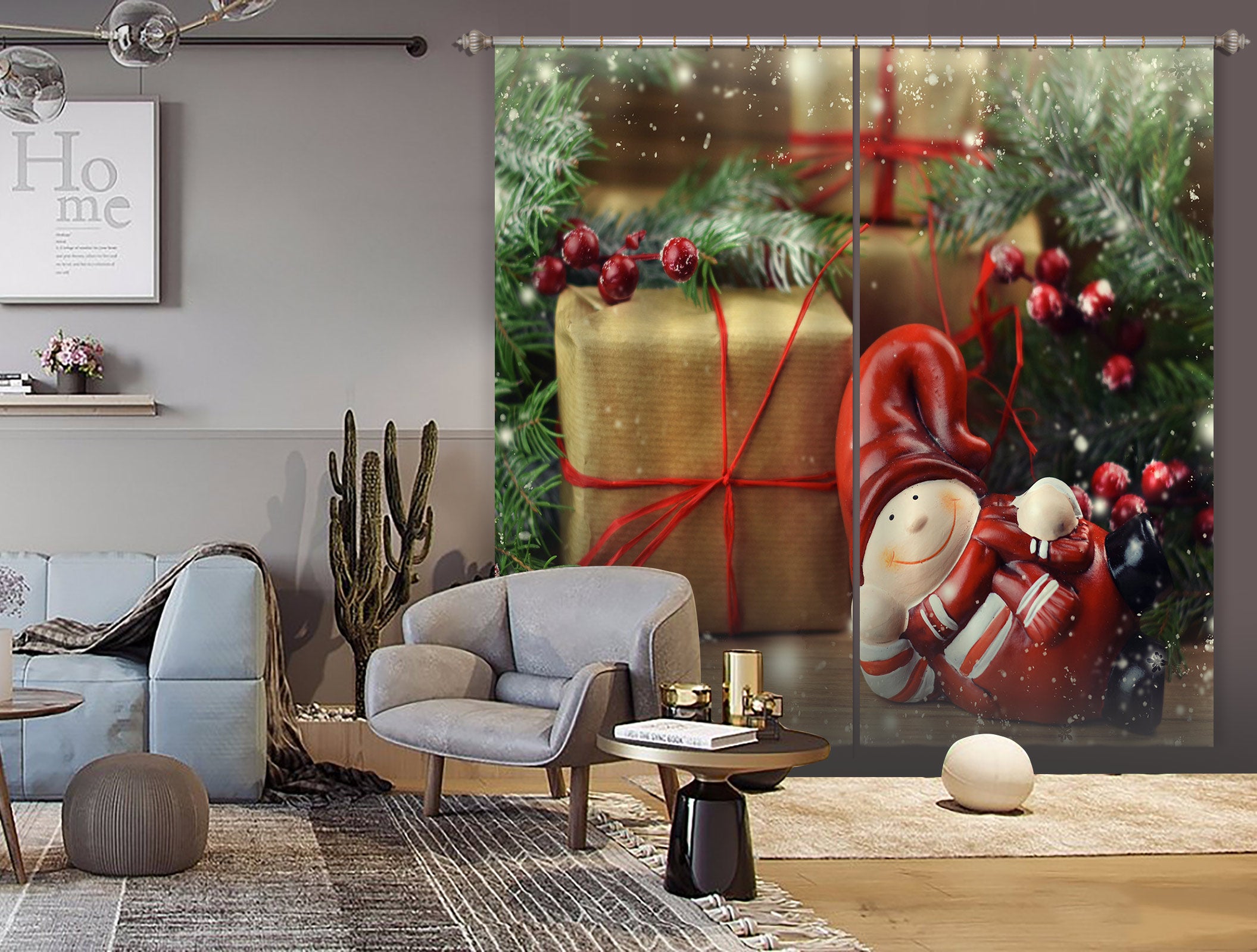 3D Gift Box Doll 53090 Christmas Curtains Drapes Xmas