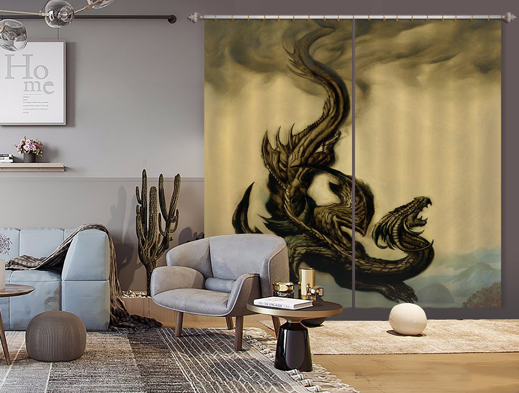 3D Black Dragon 8002 Ciruelo Curtain Curtains Drapes