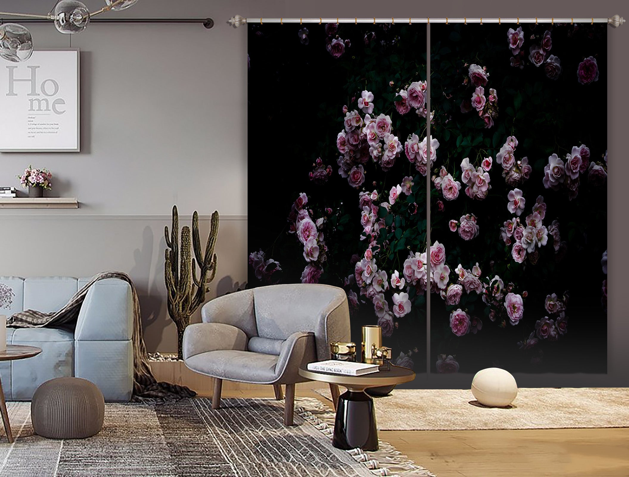 3D Night Rose 046 Noirblanc777 Curtain Curtains Drapes