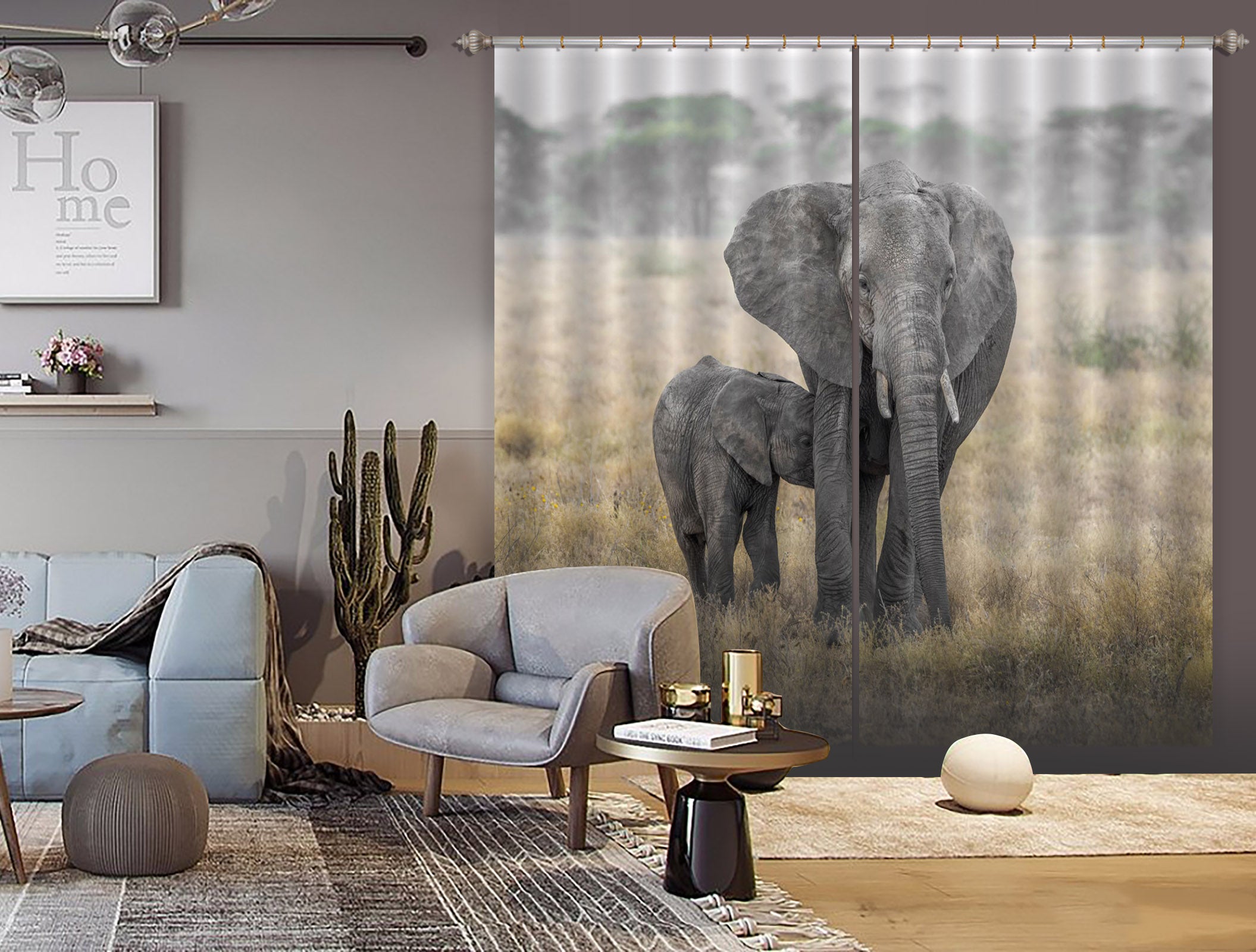 3D Steppe Elephant 114 Marco Carmassi Curtain Curtains Drapes