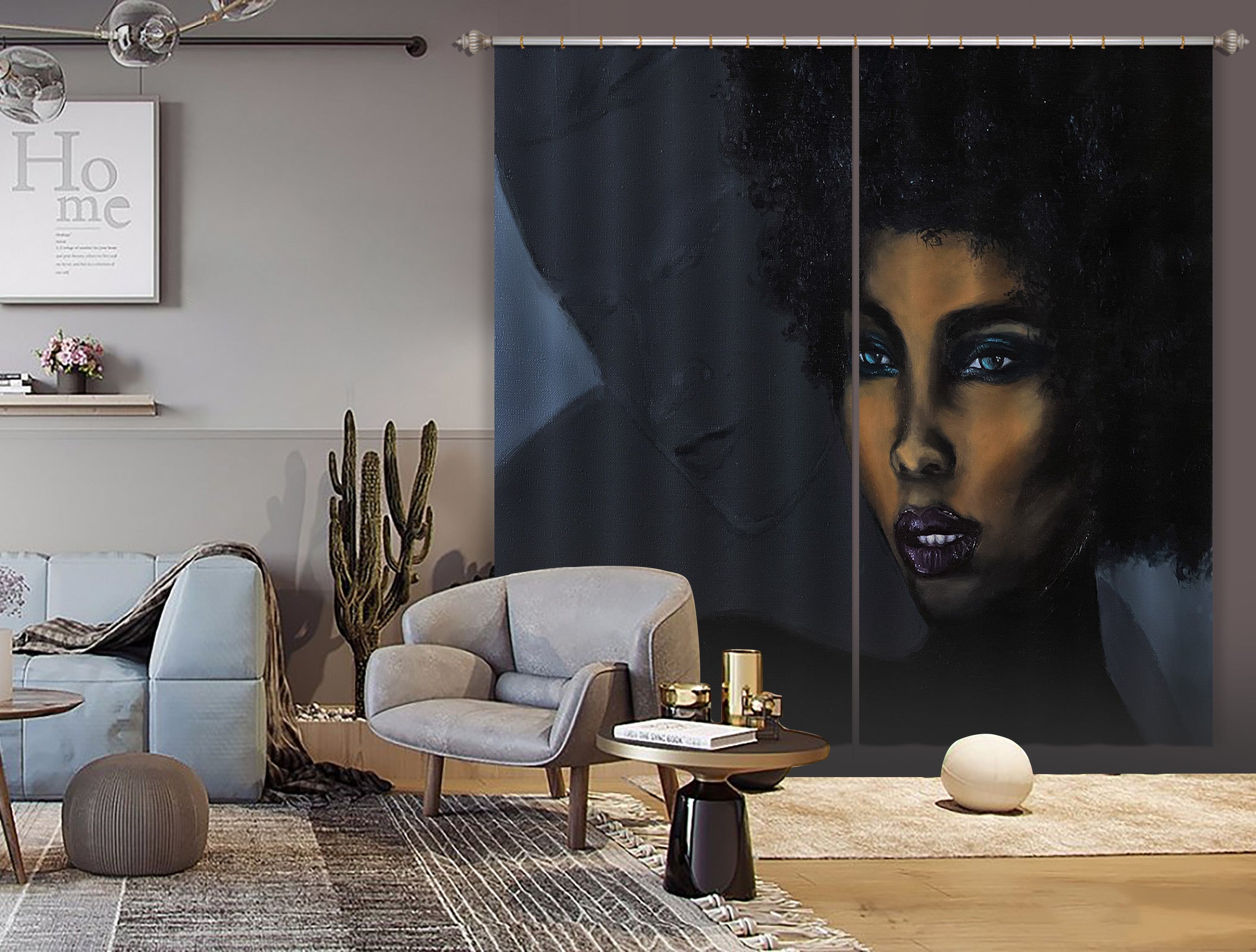 3D Black Woman 9771 Marina Zotova Curtain Curtains Drapes
