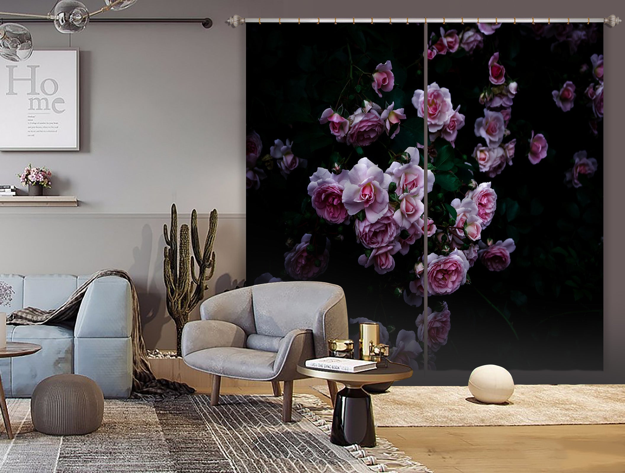 3D Pink Rose 043 Noirblanc777 Curtain Curtains Drapes