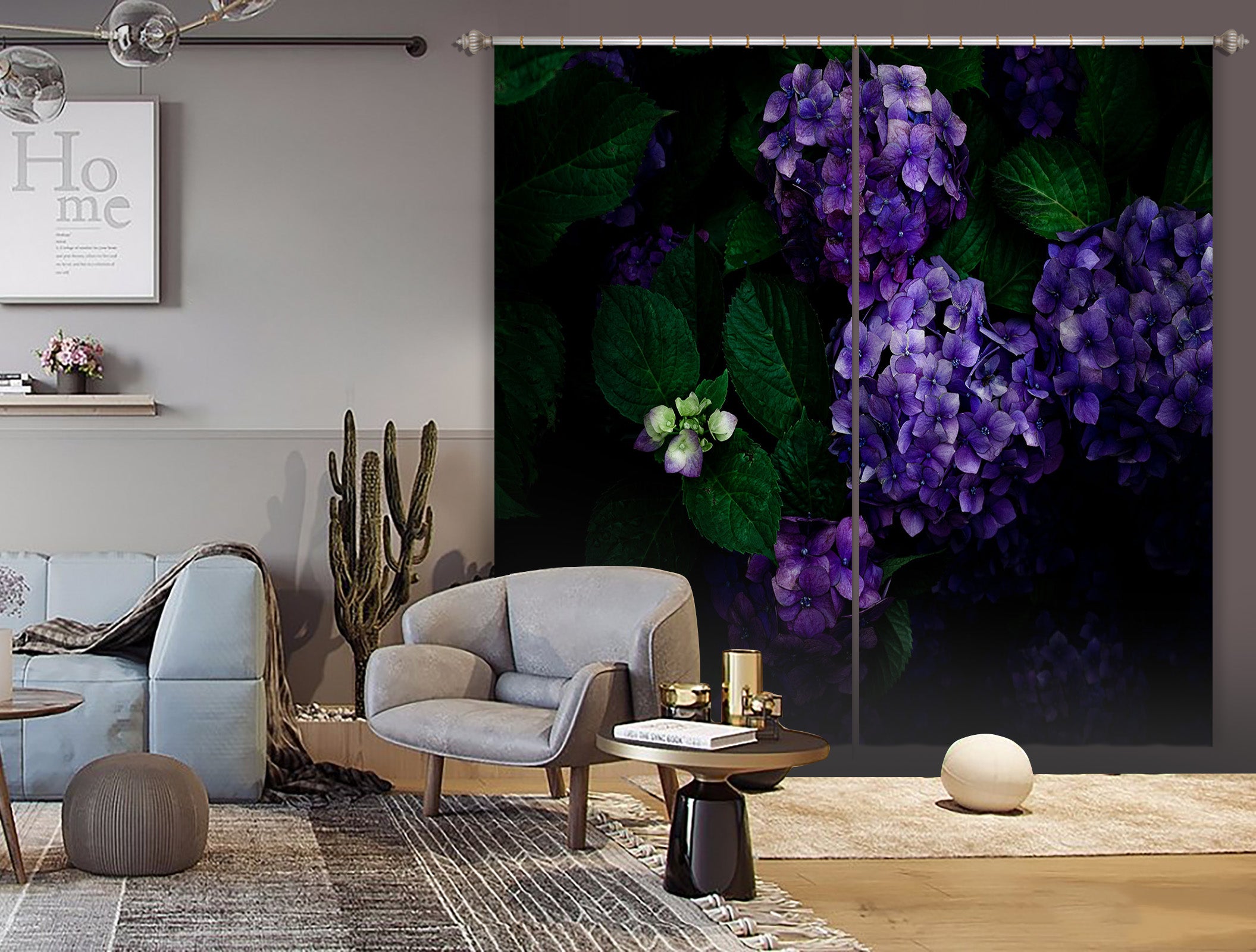 3D Purple Hydrangea 055 Noirblanc777 Curtain Curtains Drapes