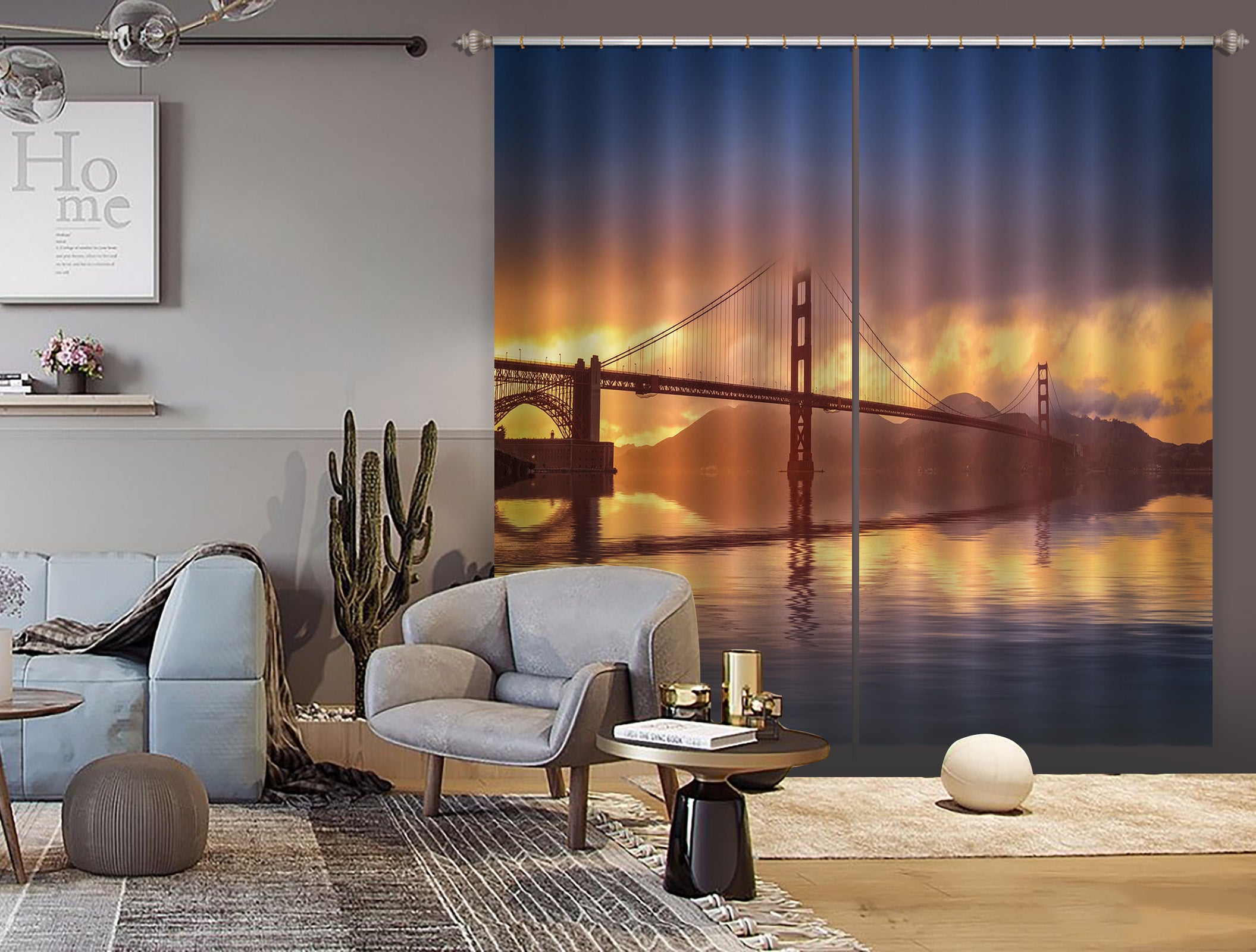3D Dusk Bridge 171 Marco Carmassi Curtain Curtains Drapes