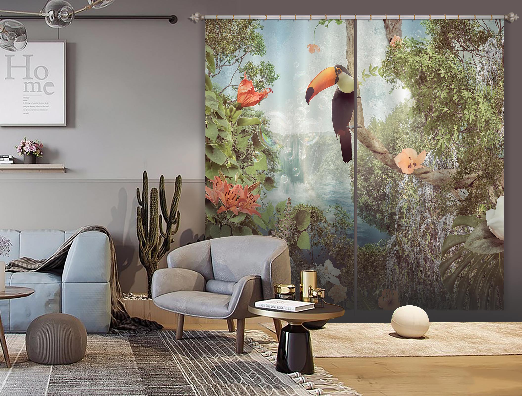 3D Flower Toucan 5343 Beth Sheridan Curtain Curtains Drapes