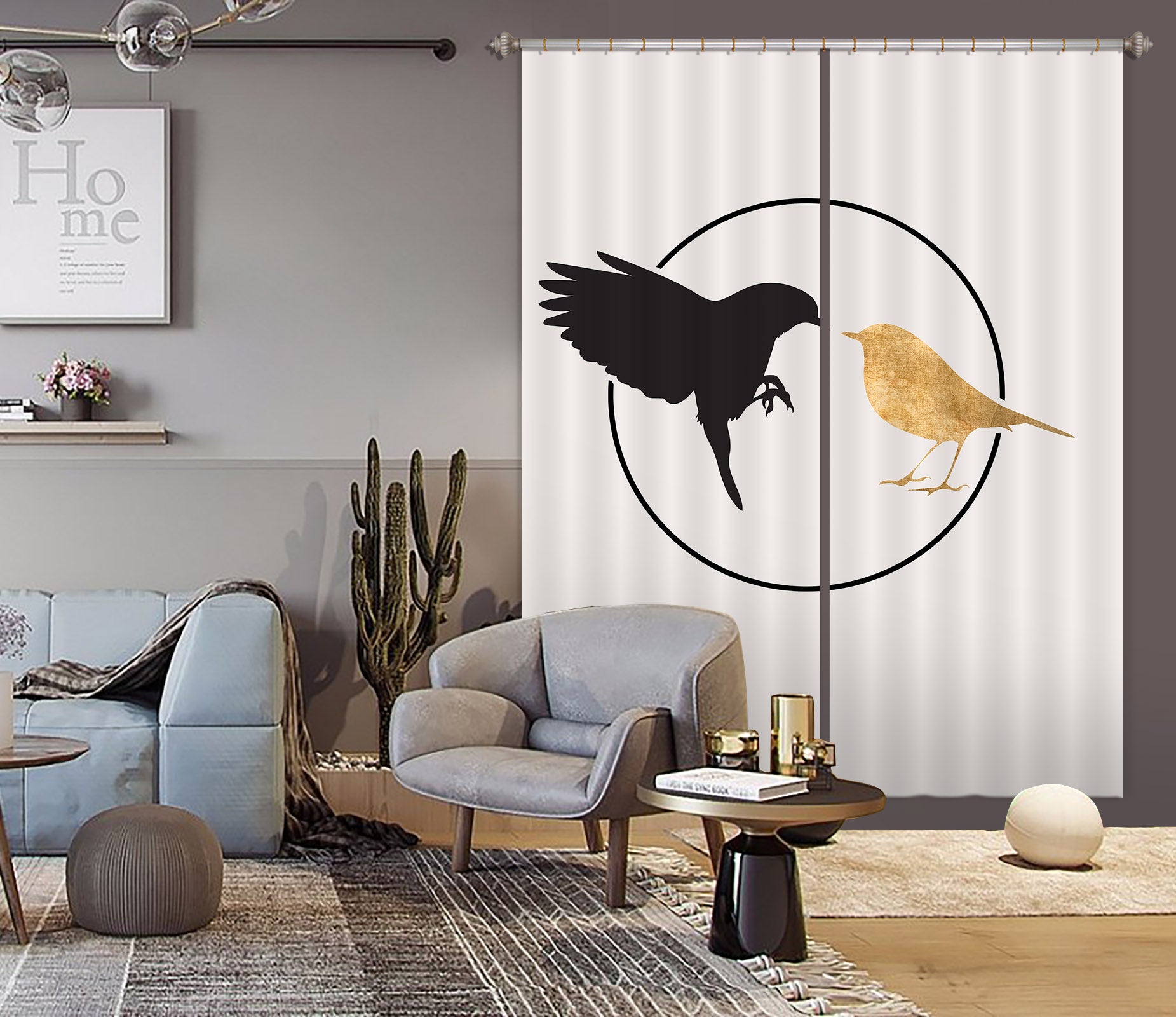 3D Black Bird 1079 Boris Draschoff Curtain Curtains Drapes