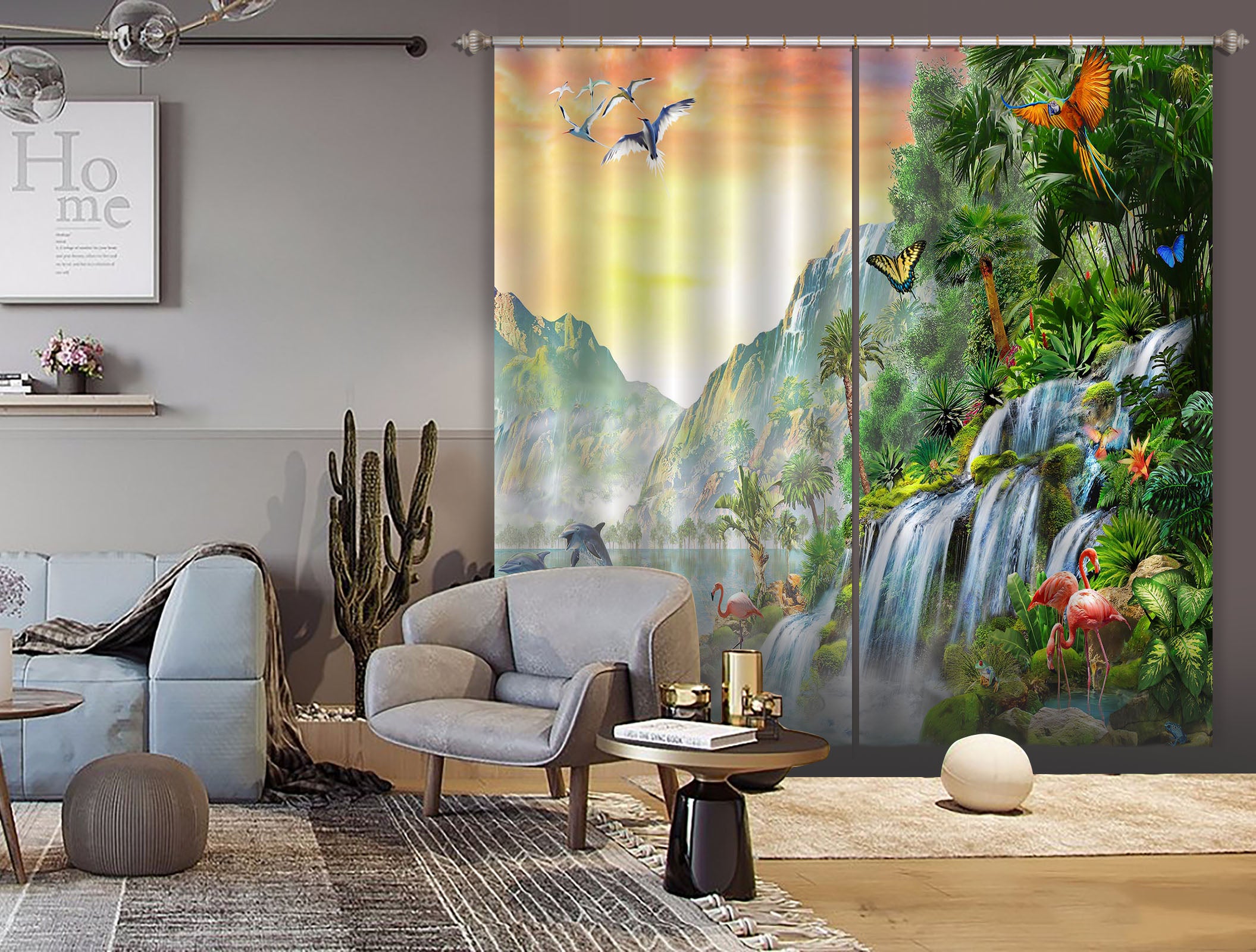 3D Canyon Waterfall 055 Adrian Chesterman Curtain Curtains Drapes