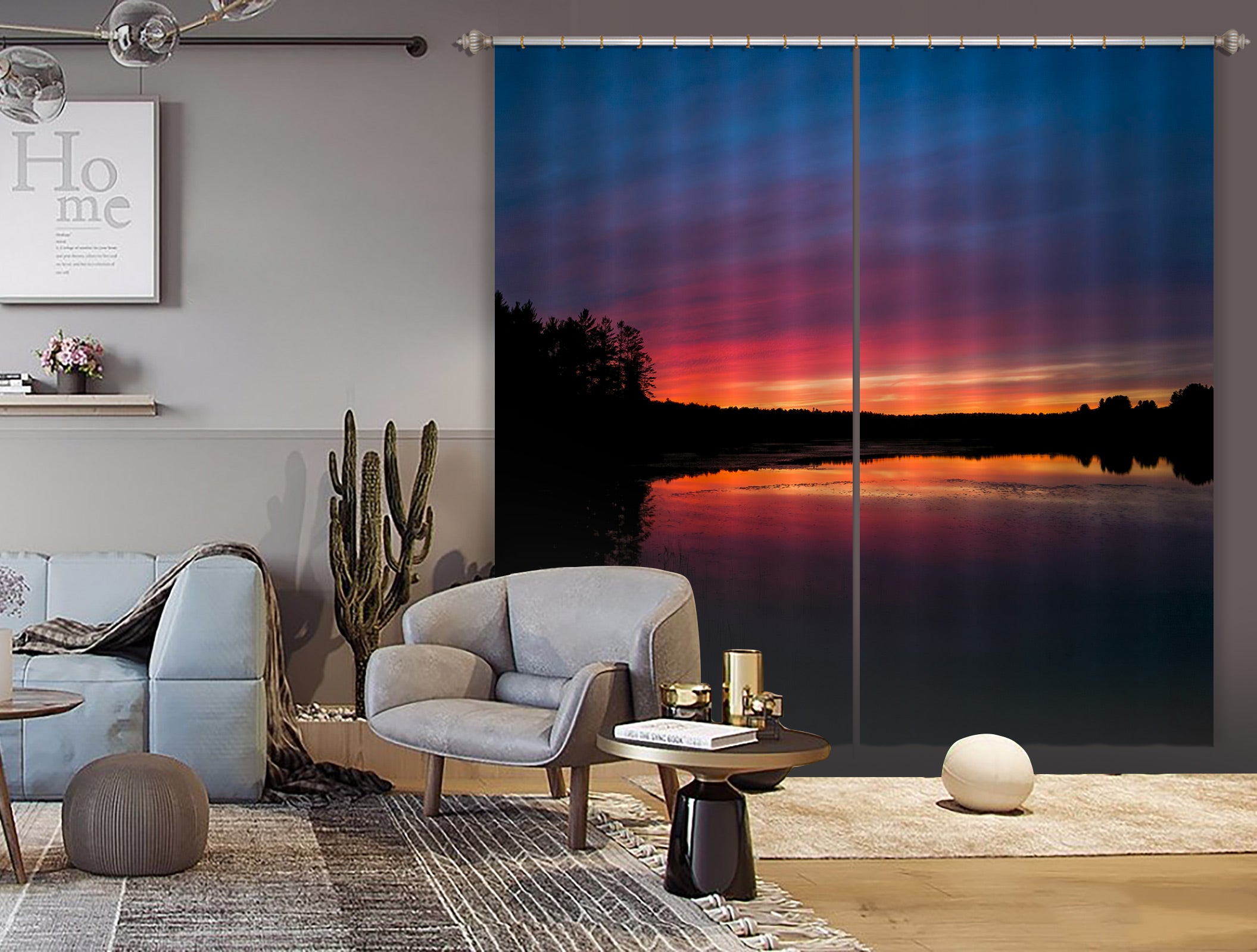 3D Twilight Lake 032 Jerry LoFaro Curtain Curtains Drapes