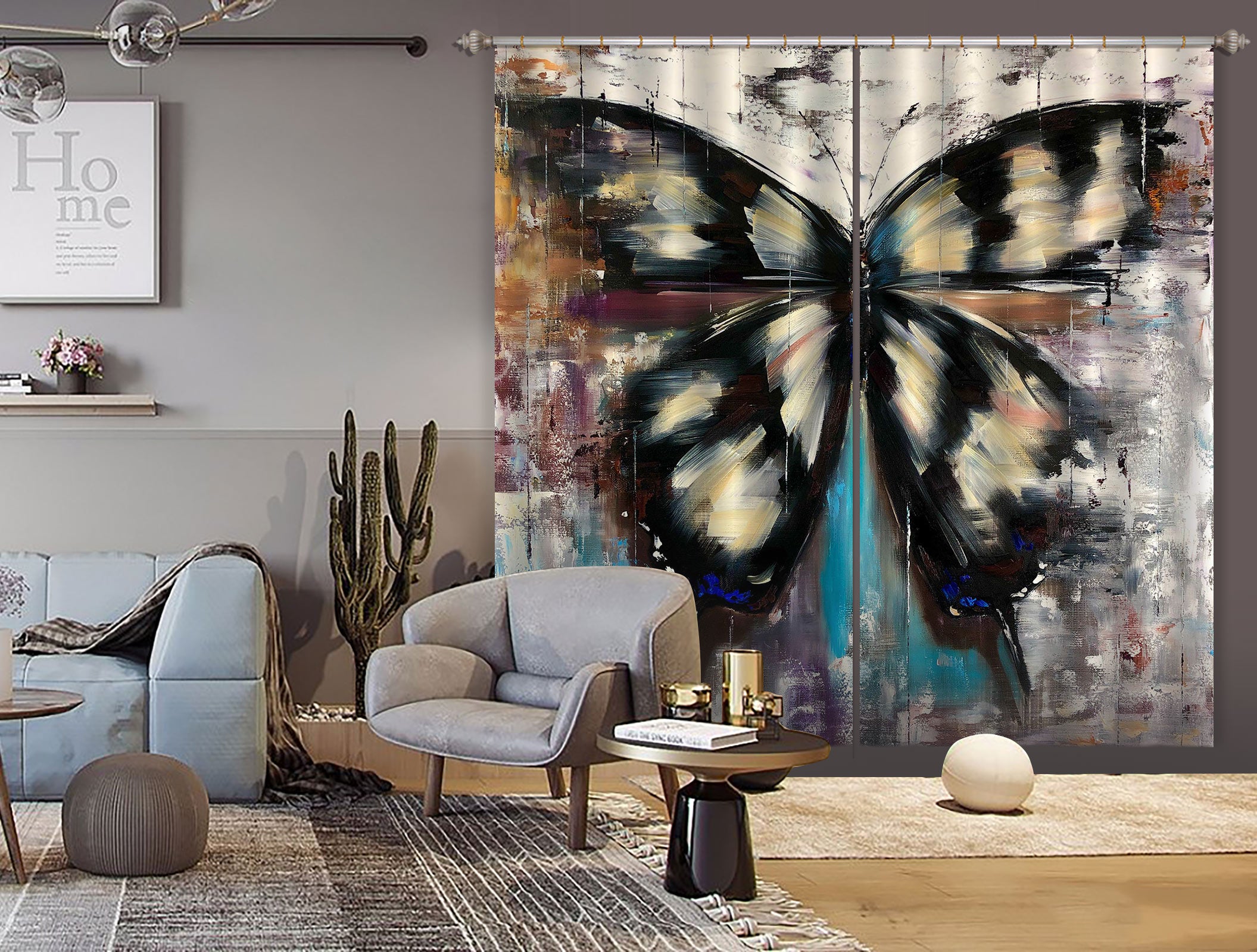 3D Black Butterfly 324 Skromova Marina Curtain Curtains Drapes