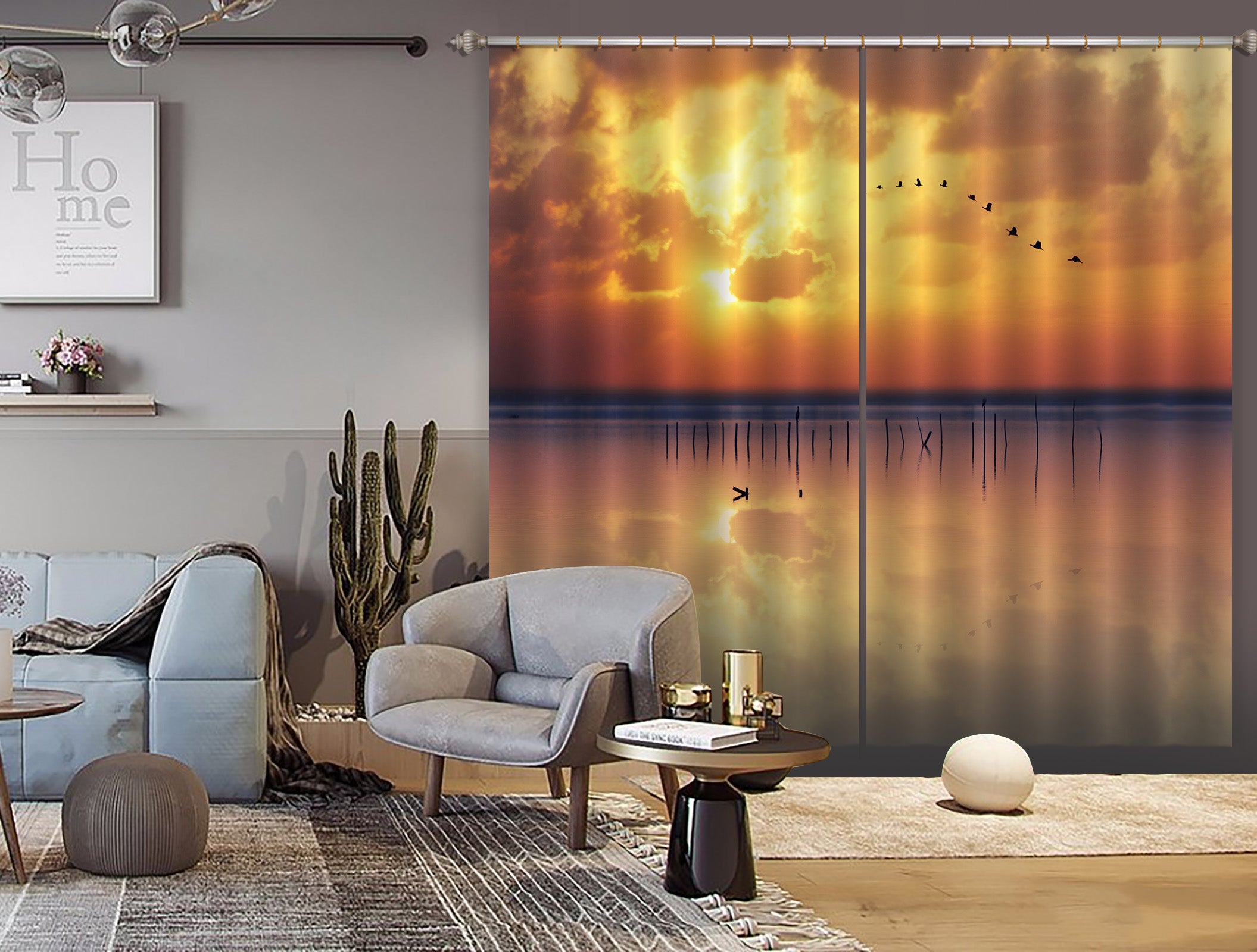 3D Sunset River 134 Marco Carmassi Curtain Curtains Drapes