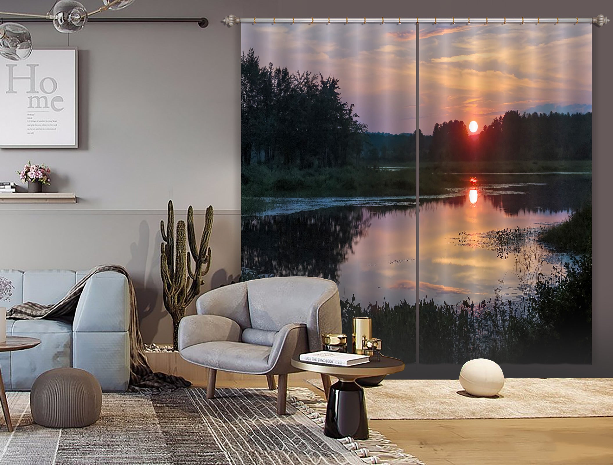 3D Sunset Marsh 028 Jerry LoFaro Curtain Curtains Drapes