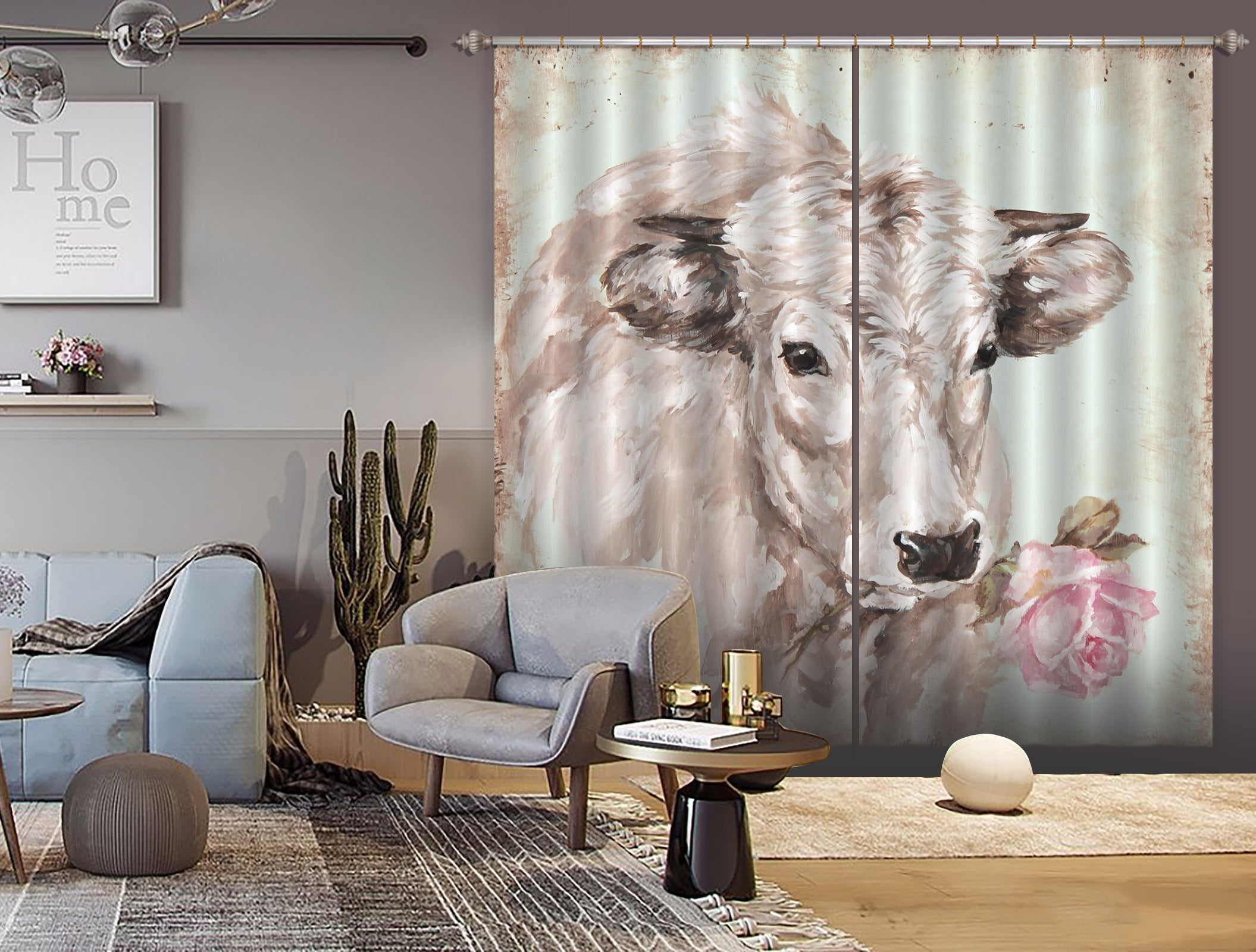 3D Cow Rose 043 Debi Coules Curtain Curtains Drapes
