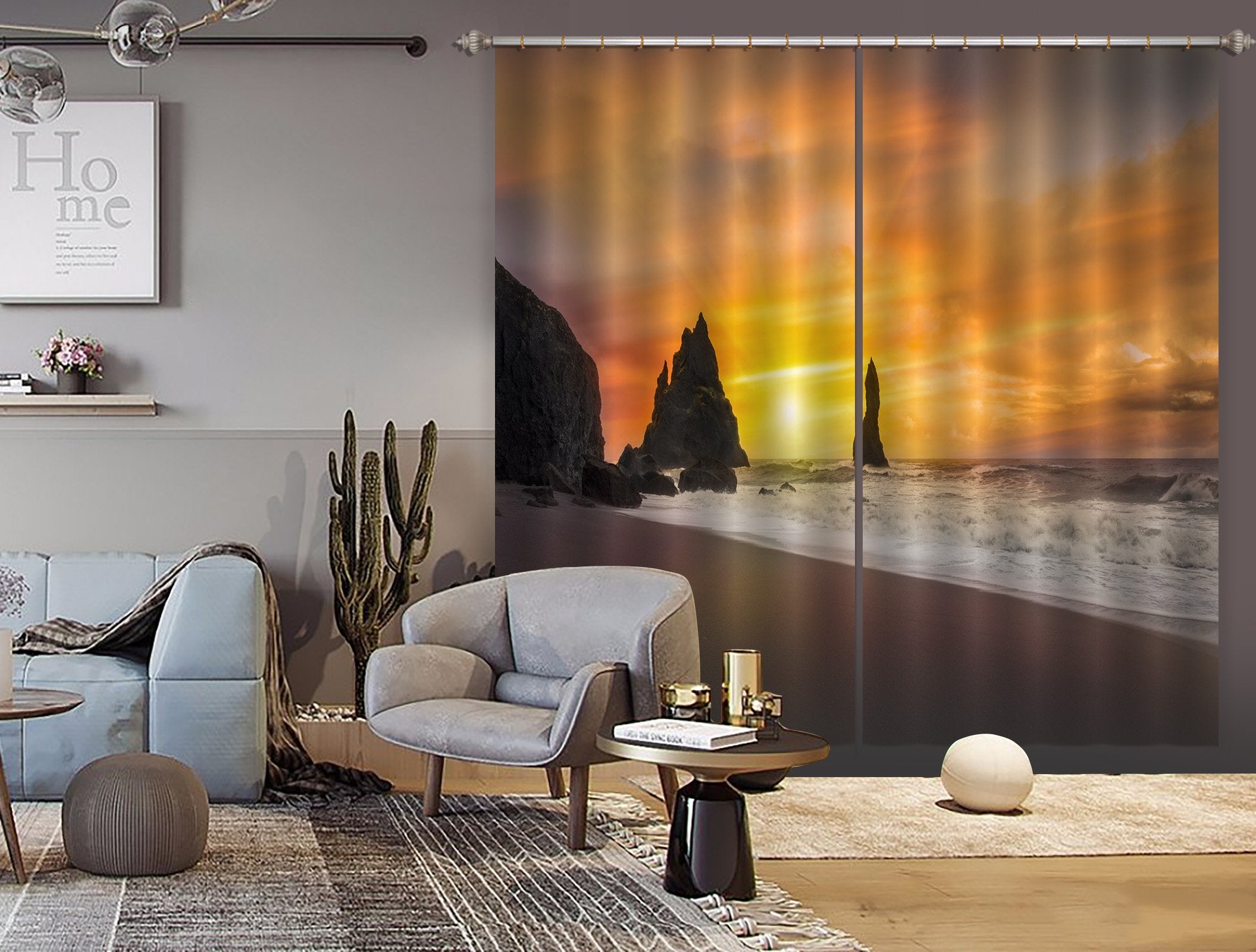 3D Beach Sunset 132 Marco Carmassi Curtain Curtains Drapes Wallpaper AJ Wallpaper 