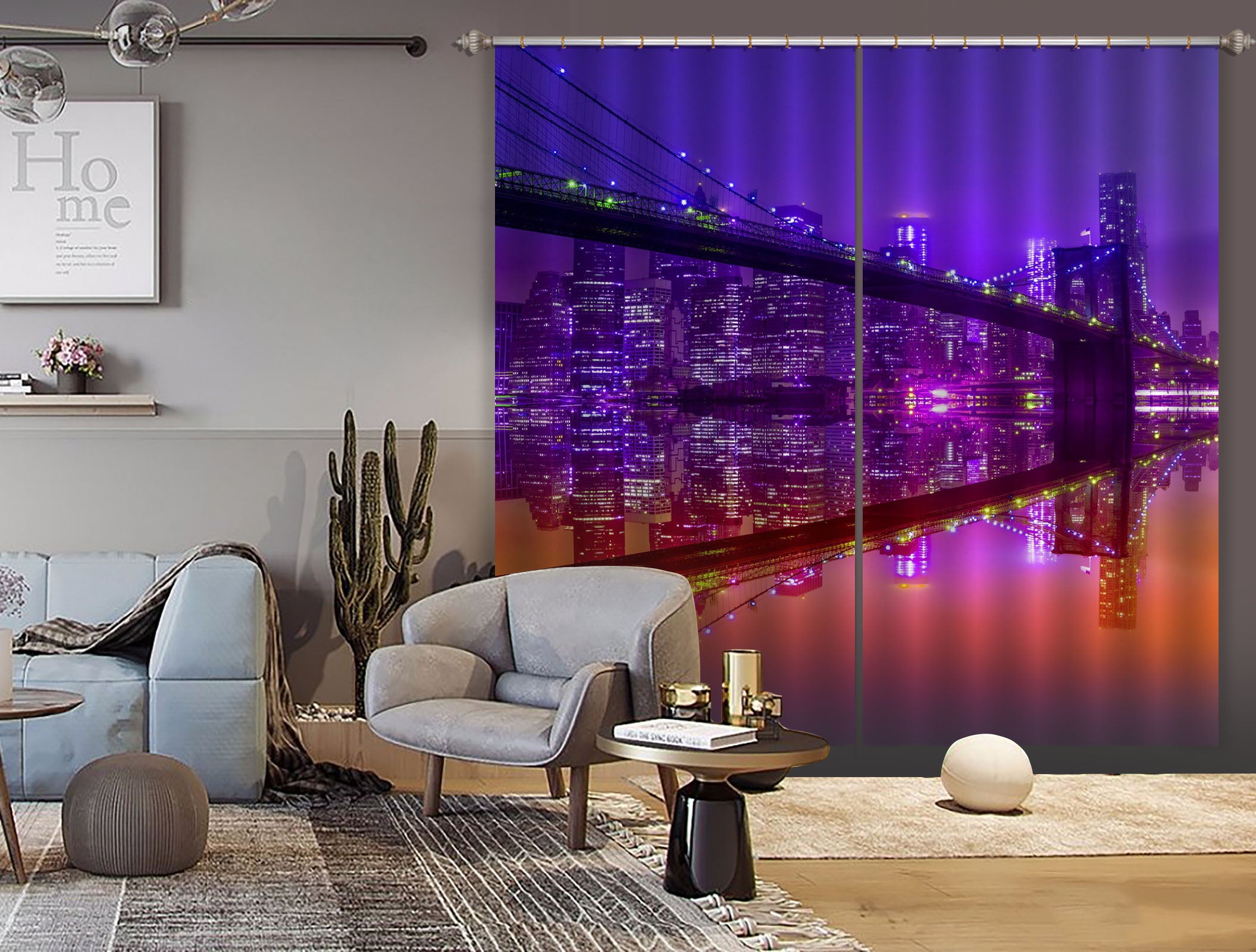 3D River At Night 056 Marco Carmassi Curtain Curtains Drapes