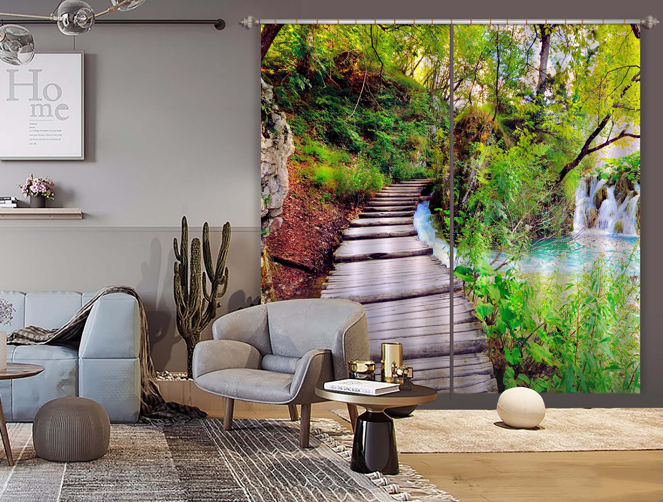 3D Park Wooden Bridge 130 Curtains Drapes