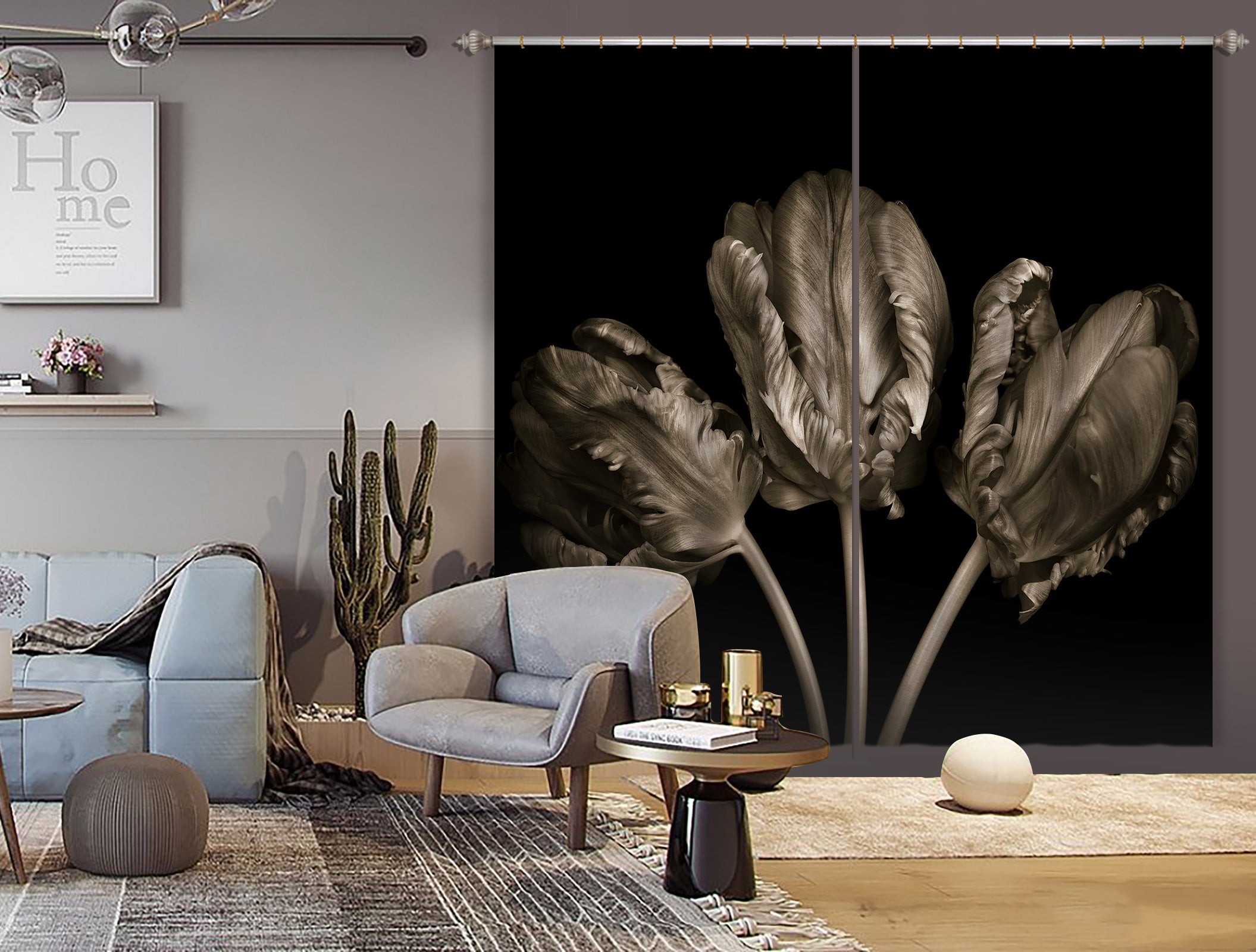 3D Gray Flower 6506 Assaf Frank Curtain Curtains Drapes