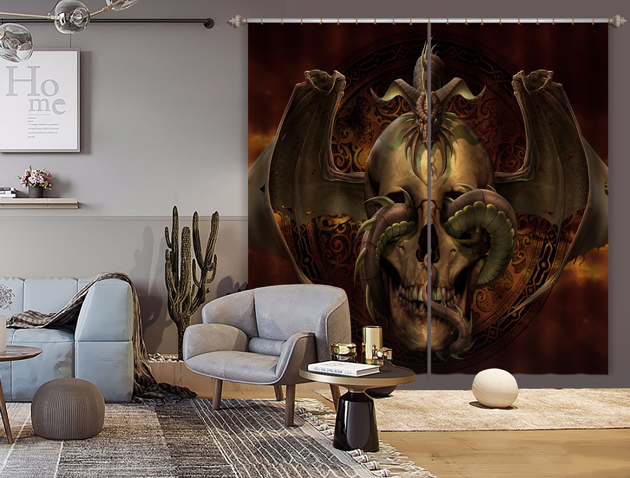 3D Skull Dragon 5070 Tom Wood Curtain Curtains Drapes