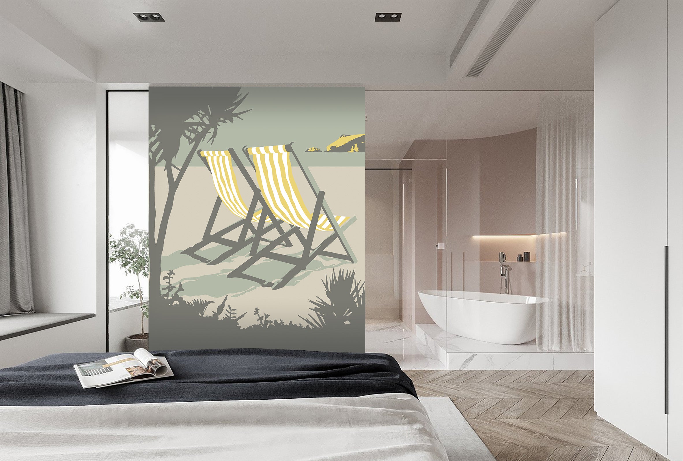 3D Polzeath Deckchairs 1040 Steve Read Wall Mural Wall Murals