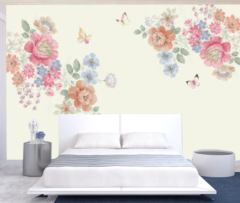3D Color Peony Butterfly WC1437 Wall Murals