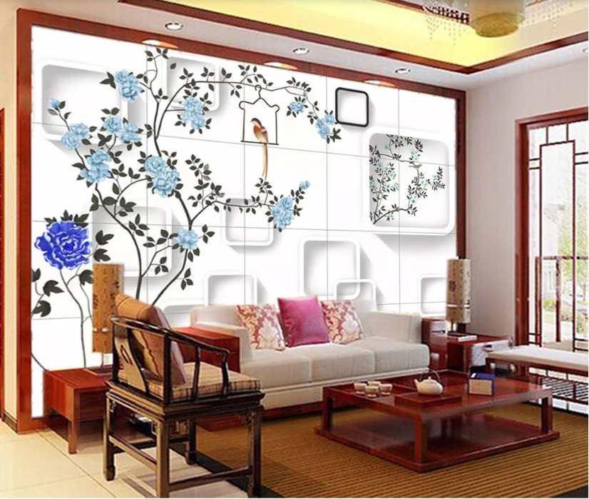 3D Bird Peony WC685 Wall Murals