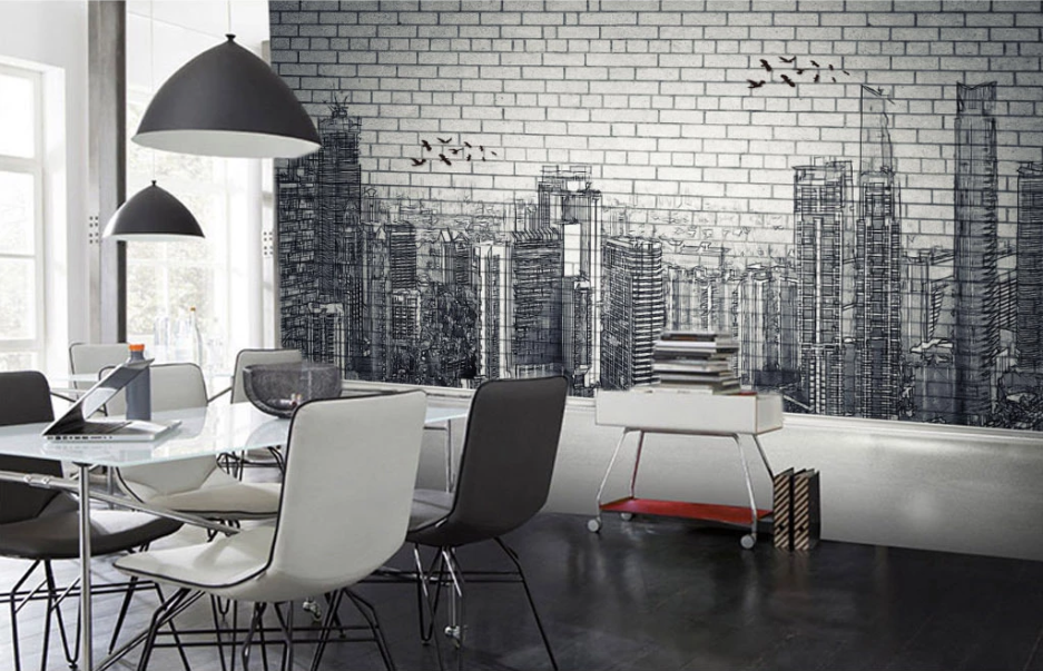 3D Black City Pattern WC241 Wall Murals