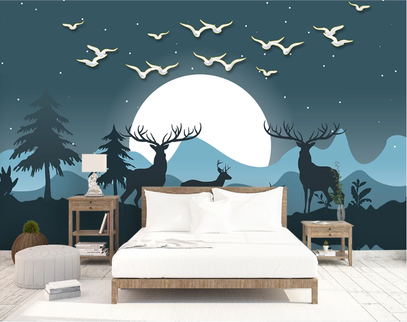 3D Pigeon Fawn Moon WC2430 Wall Murals