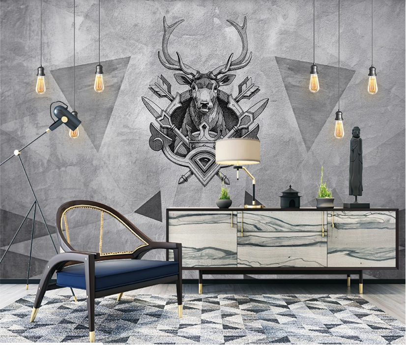 3D Black Deer Head WC2099 Wall Murals