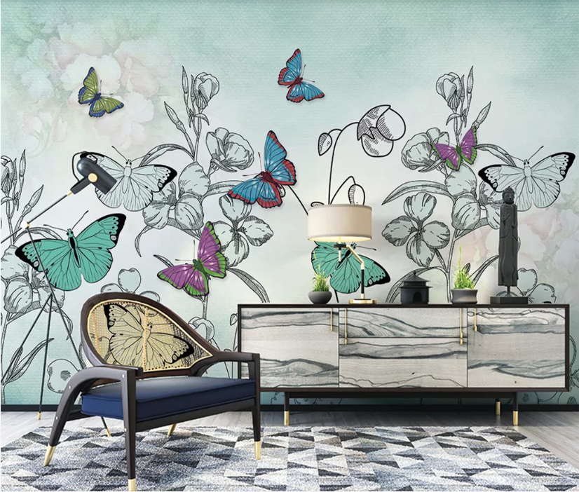 3D Sketch Butterfly WC2035 Wall Murals