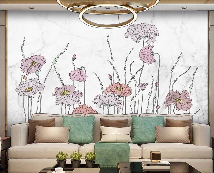 3D Long Stem Pink Flowers 1227 Wall Murals