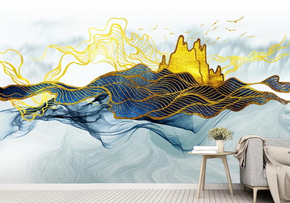3D Tricolor Golden Mesh Mountains 1226 Wall Murals