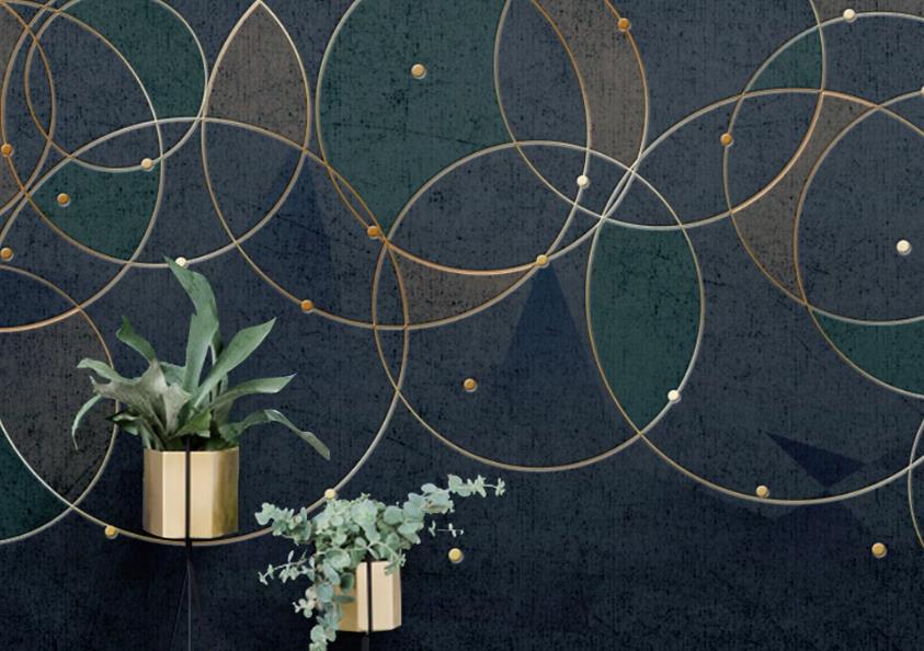 3D Golden Thread Round Staggered 1211 Wall Murals