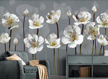3D Long Stem White Flowers 1210 Wall Murals