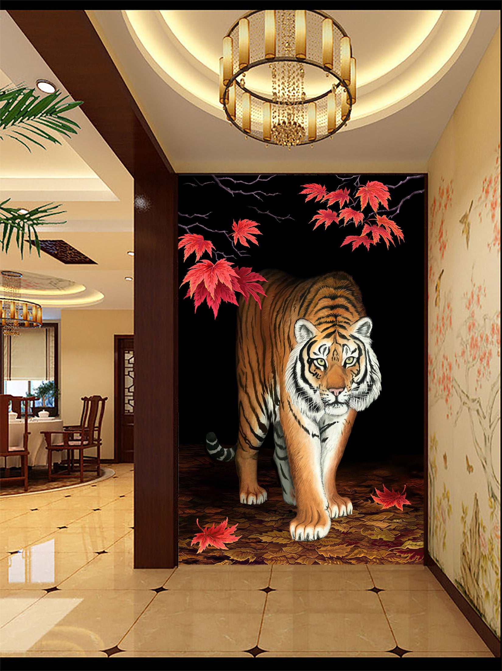 3D Leaf Tiger 1097 Wall Murals