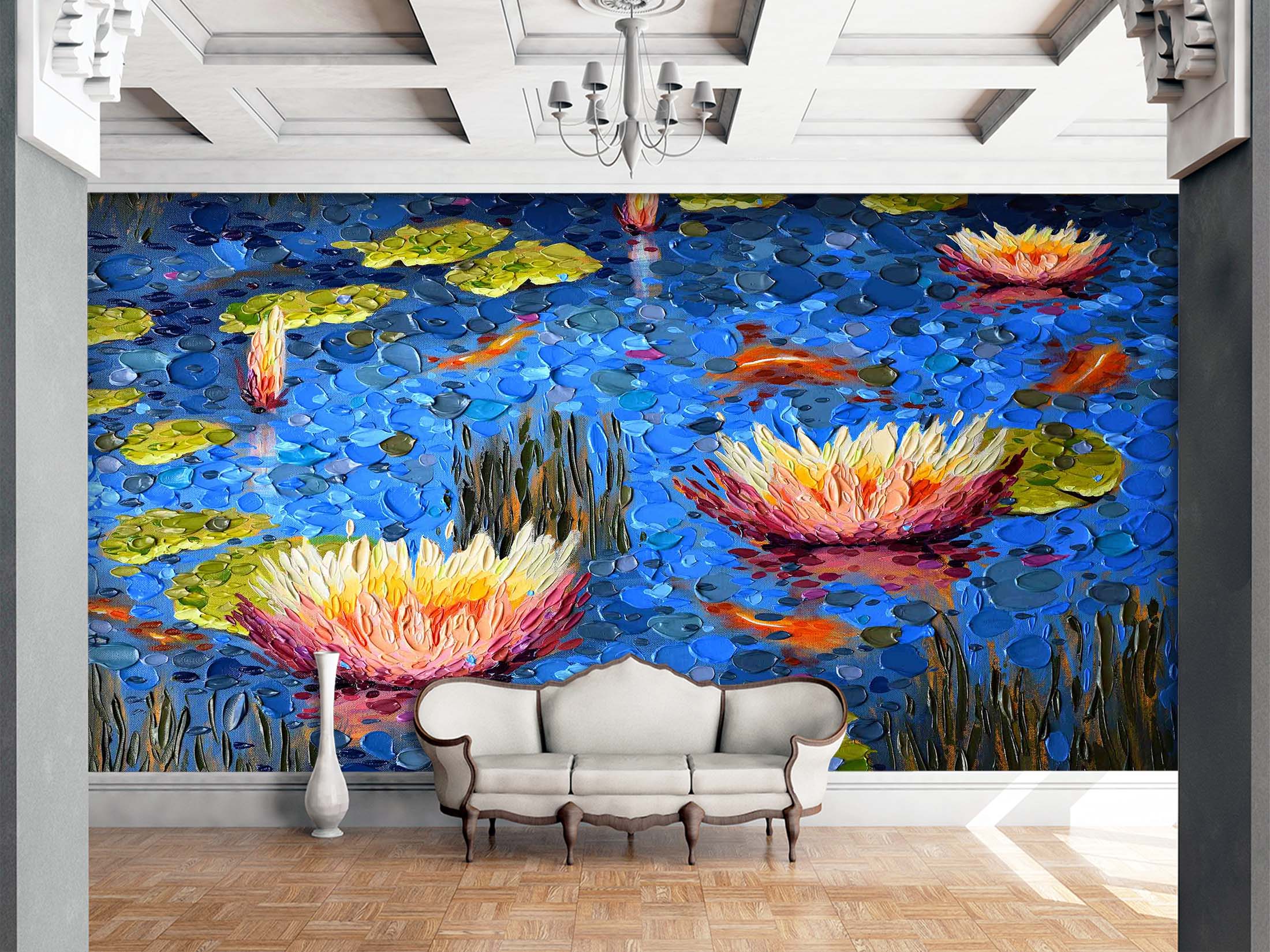 3D Painted Lotus 1405 Dena Tollefson Wall Mural Wall Murals