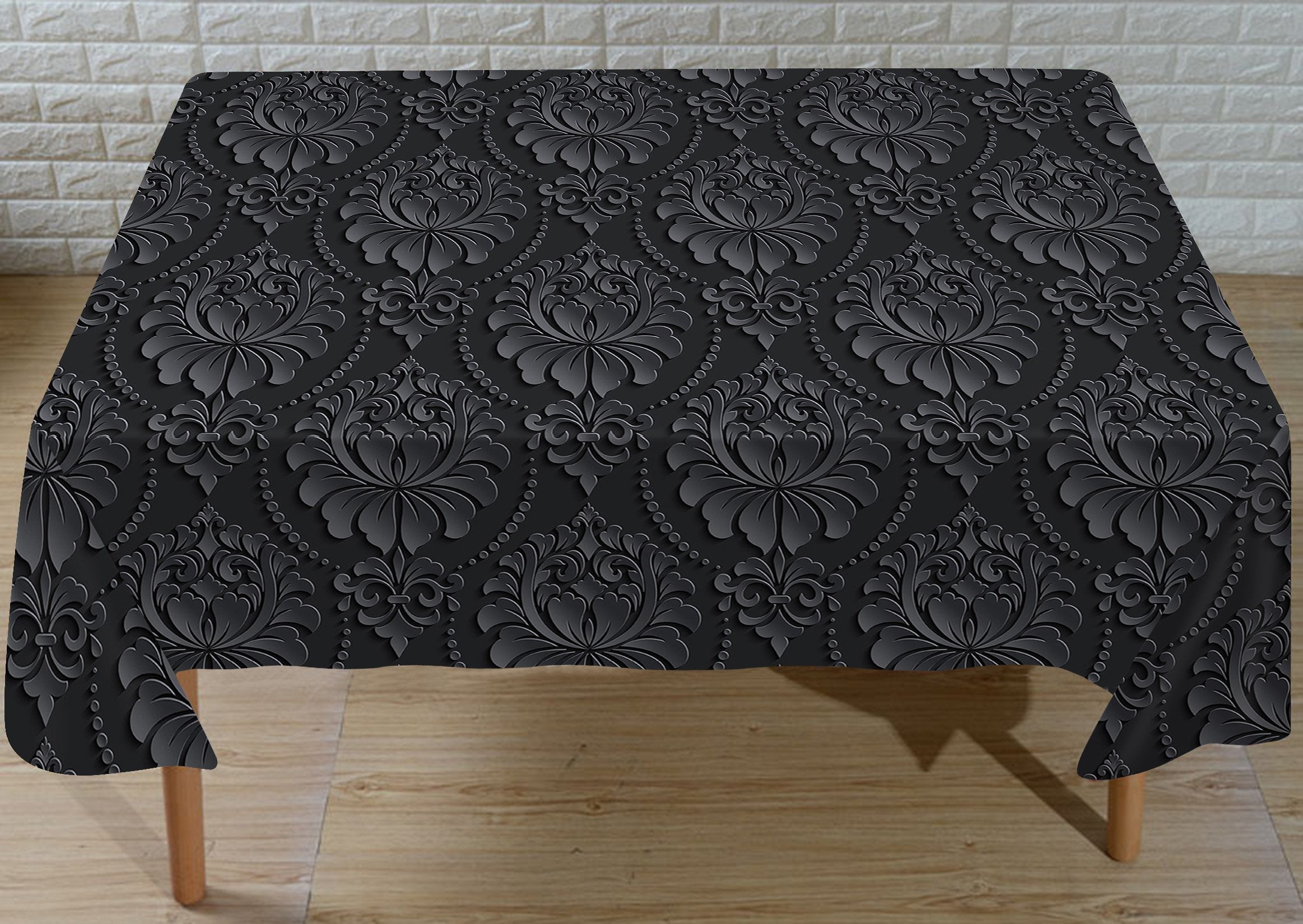 3D Black Flower Pattern 9 Tablecloths Wallpaper AJ Wallpaper 